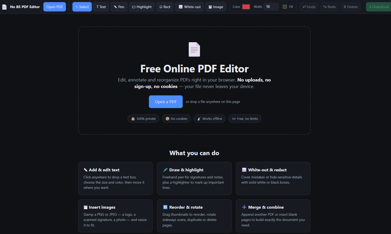No BS PDF Editor